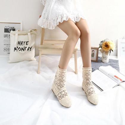 2017 Fashion Women Boots Knitted Hollow Cutout..