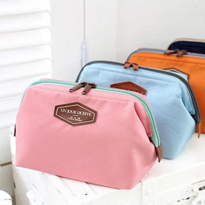 Cosmetic Bag Women Pure Color Cotton Zipper 3..