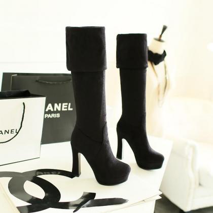 Over Knee Boots Women Pure Color Suede Thin High..