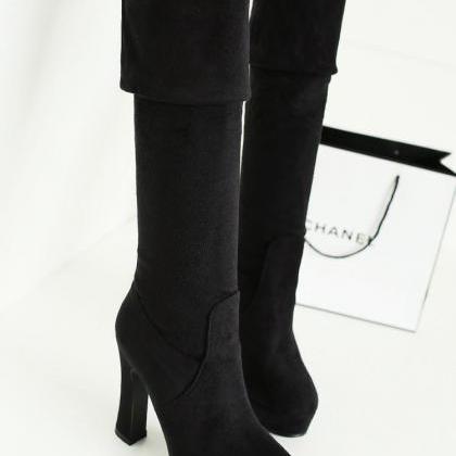 Over Knee Boots Women Pure Color Suede Thin High..