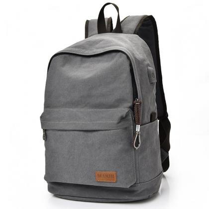 Canvas Backpack Pure Color College Casual Travel..