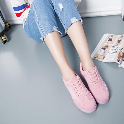 Sneakers Woman Casual Pure Color Flat Heel..