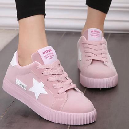 Casual Suede Lace-up Sneakers With Star