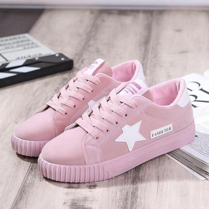 Casual Suede Lace-up Sneakers With Star