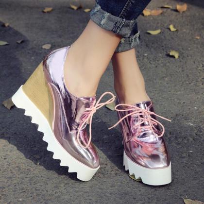 Sneakers Women Wedges Platform Patent Leather..