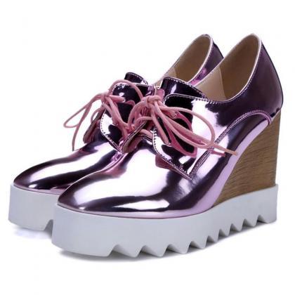 Sneakers Women Wedges Platform Patent Leather..