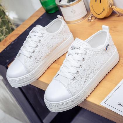 Sneakers Women Lace Canvas Hollow Floral..