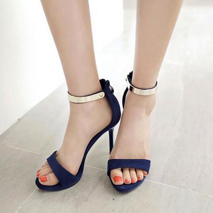 Sandals Women Suede Ankle Strap Stiletto Heel