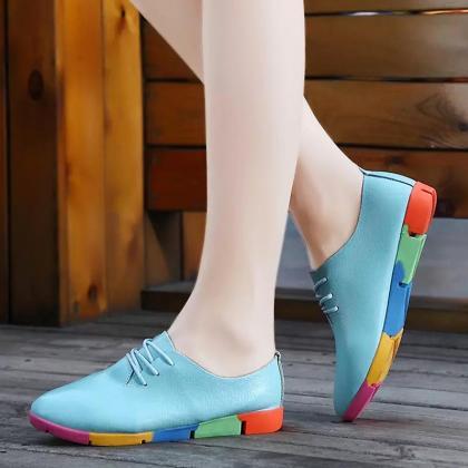 Pointed-toe Lace-up Sneakers With Colourful Sole