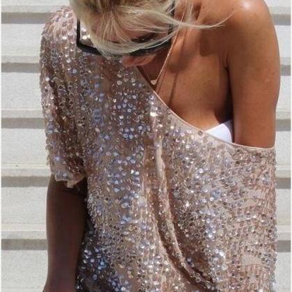 2017 High Street Sexy Sequined Oblique Loose..