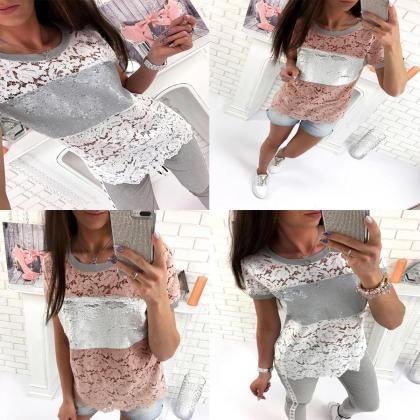 Womens Pure Color Autumn Long Sleeve Lace Patch..