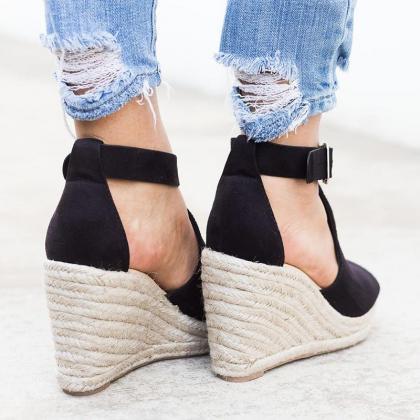 Peep Toe Wedge Sandals Shoes With Ankle Strap