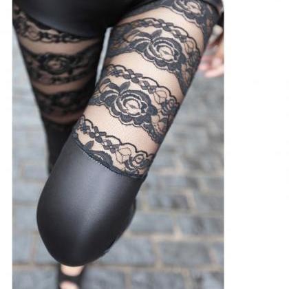 Fashion Black Rose Lace Leggings