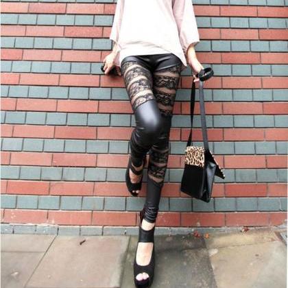 Fashion Black Rose Lace Leggings