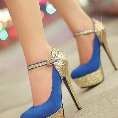 Blue Glittered Stiletto Heels