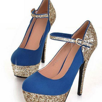 Blue Glittered Stiletto Heels