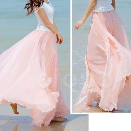 Baby Pink Long Chiffon Skirt Maxi Skirt Ladies..