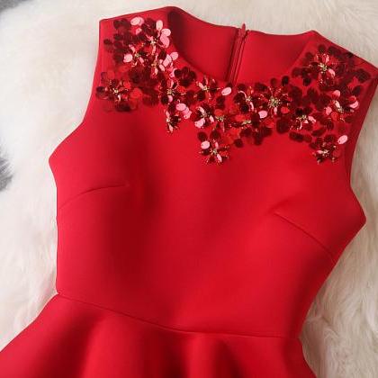 Gorgeous A Line Red Short Dress With Sequins Red..