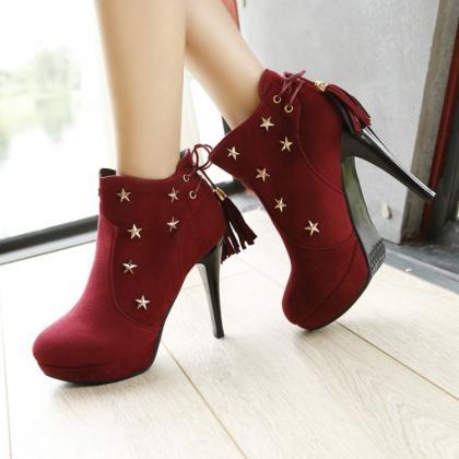 Star-embellished Platform Stiletto Ankle Boots..