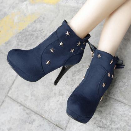 Star-embellished Platform Stiletto Ankle Boots..