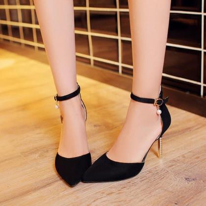 Pointed Toe Embellished High Heel Pumps With Ankle..