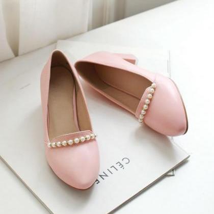 Rounded Toe Slip On Pumps With Low Chunky Heel And..