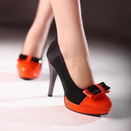 Pumps Heels Women Fashion Sweet Bow Thin High Heel..