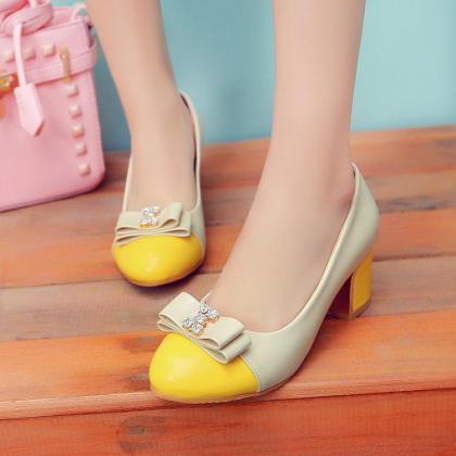 Pumps Women College Style Bow Rhinestone Mixed..
