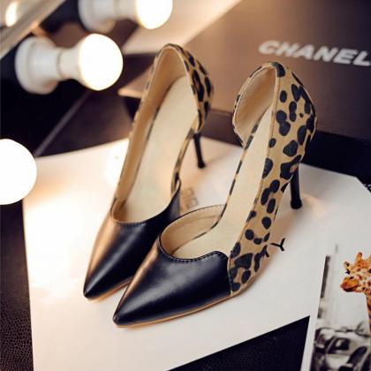 Two-tone Leopard Print Pointed Toe Stiletto Pumps