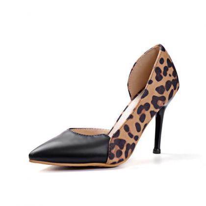 Two-tone Leopard Print Pointed Toe Stiletto Pumps