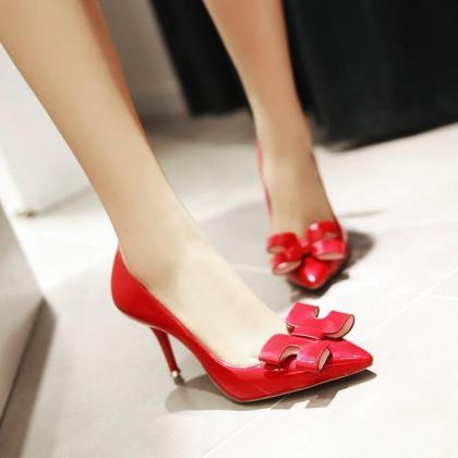 Womens Fashion Sexy Bow Solid Round Toe Thin High..