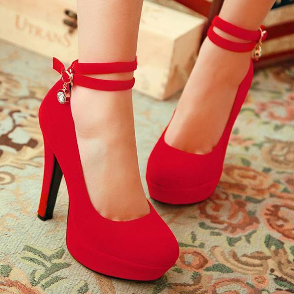 Double Strap Charmed Red High Heels Fashion Shoes