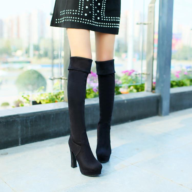 Over Knee Boots Women Pure Color Suede Thin High Heel