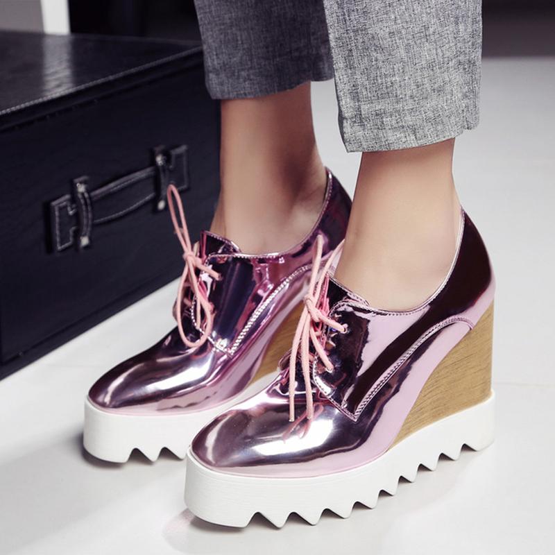 Sneakers Women Wedges Platform Patent Leather Casual Creepers