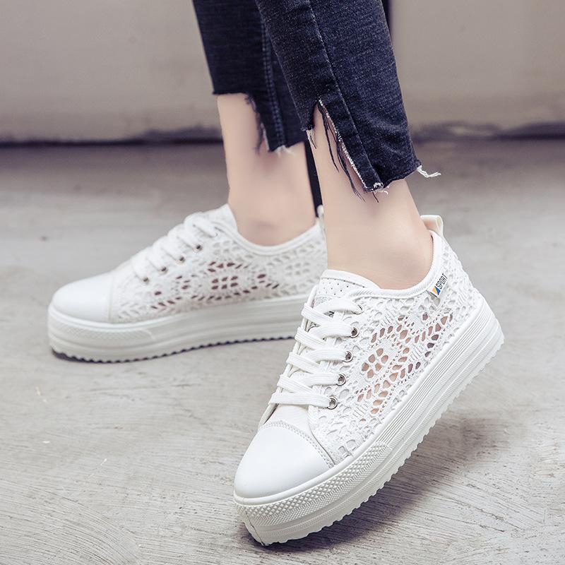 Sneakers Women Lace Canvas Hollow Floral Breathable Flat