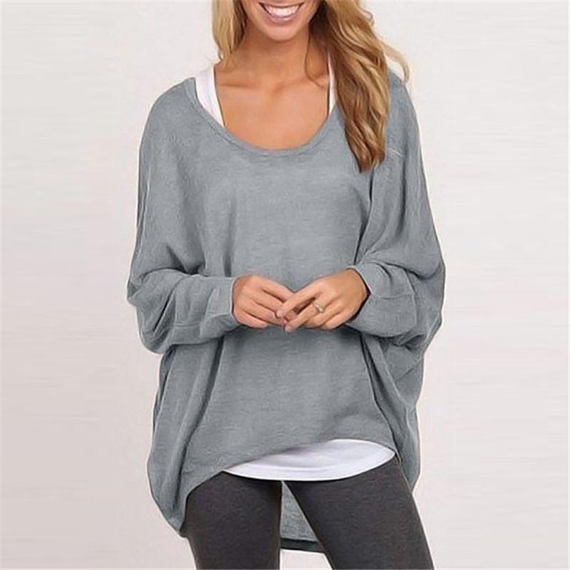 2017 Womens Full Sleeved Knit Pure Color Loose Sweatershirt