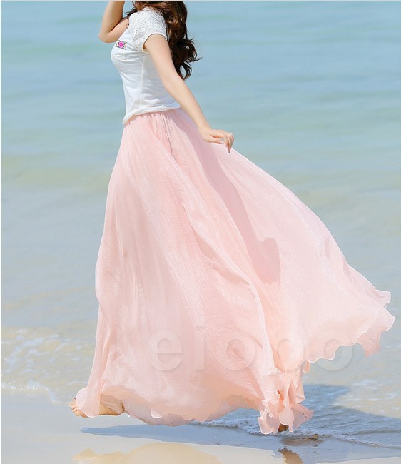 Baby Pink Long Chiffon Skirt Maxi Skirt Ladies Silk Chiffon Dress Plus Sizes Sundress Beach Skirt Oversize