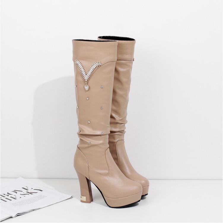 Women's Pure Color Fashion Classical Thick-soled Thick-heeled Boot With Metal Decoration