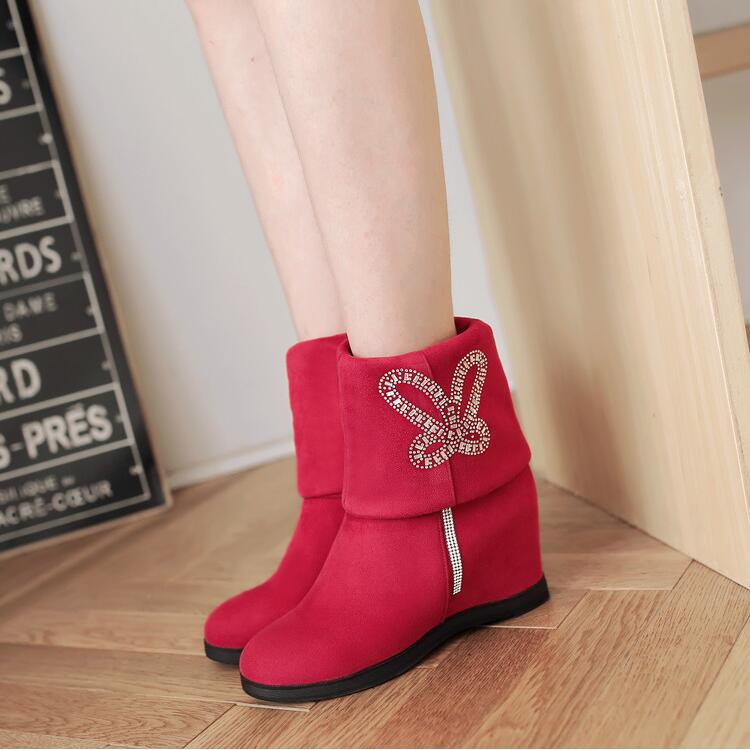 Women's Pure Color Fashion Classical Wedge-heeled Boot With Crystal Decoration