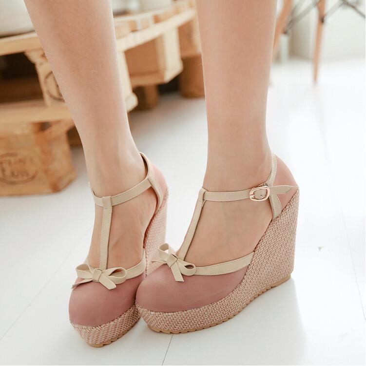 Women's Sweet Fashion Leasure Wedge-soled Shoes With Bowknot Decoration